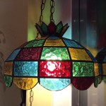 1970s stained glass hanging chandelier lamp