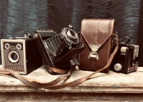 vintage cameras with case